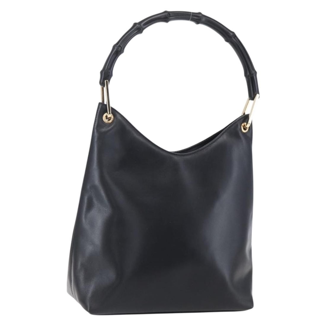 GUCCI Bamboo Leather Shoulder Bag Black Gold 001 3007 Auth (1 of 18)