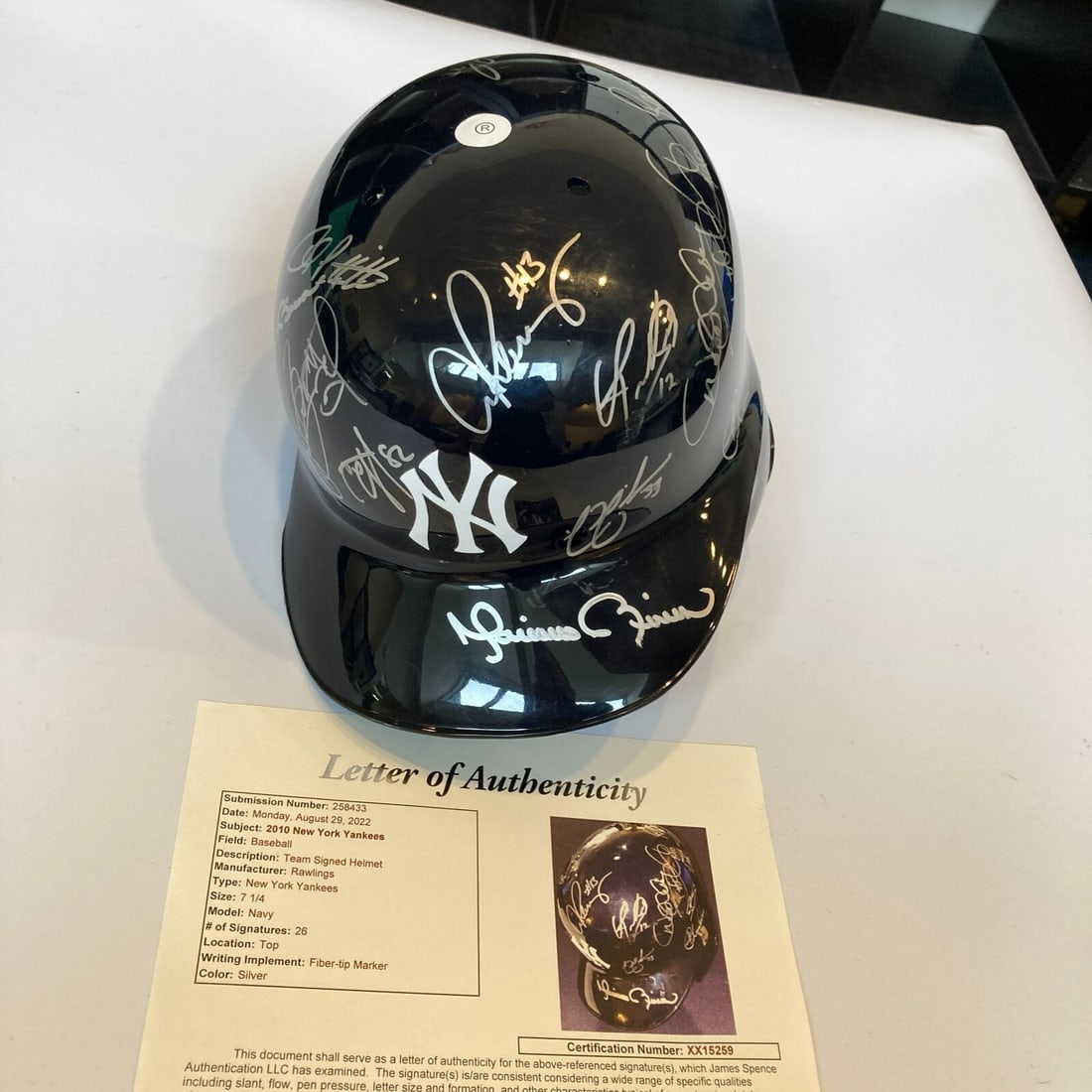 2010 Yankees Team Signed Helmet Jeter Arod Rivera 26 Signatures JSA COA (1 of 9)