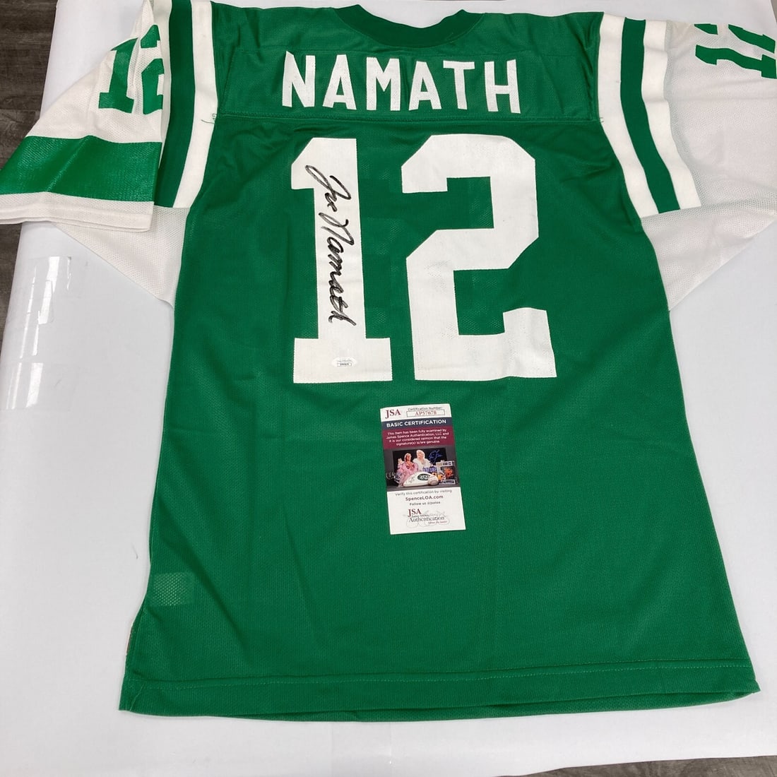 Joe Namath Signed Vintage New York Jets Jersey with JSA COA: Joe Namath Signed Vintage New York Jets Jersey with JSA COA Celebrate the legacy of football legend Joe Namath with this authentic Wilson New York Jets vintage jersey, beautifully signed in black mark