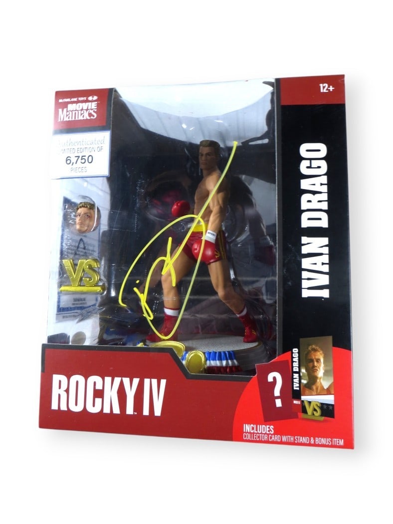 Dolph Lundgren Signed Ivan Drago Action Figure Rocky IV JSA Authenticated: Dolph Lundgren Signed Ivan Drago Action Figure Rocky IV JSA Authenticated This is an authentic, autographed action figure of Dolph Lundgren as Ivan Drago from the iconic film Rocky IV. The signature h