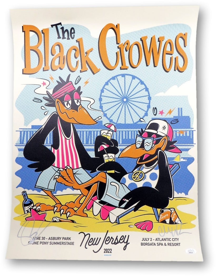 Chris & Rich Robinson Signed 18X24 Poster The Black Crowes JSA Authenticated: Chris & Rich Robinson Signed 18X24 Poster The Black Crowes JSA Authenticated Celebrate the legacy of The Black Crowes with this dual-autographed 18" x 24" poster featuring the signatures of Chris and