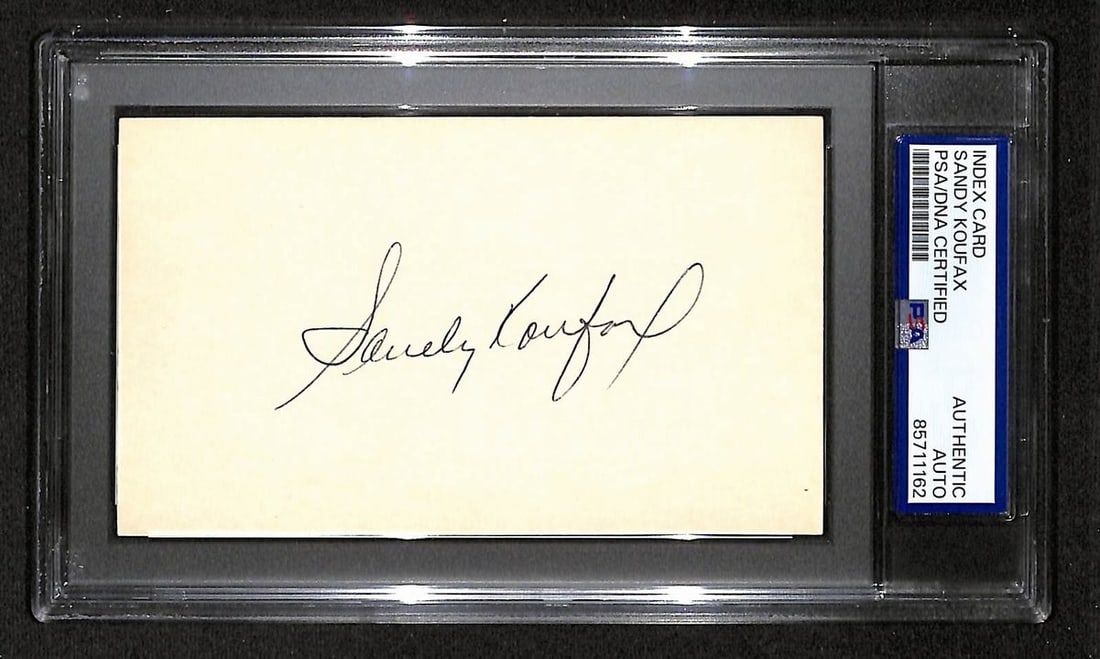 Sandy Koufax Autographed 3x5 Index Card PSA DNA Certified Dodgers HOF: Sandy Koufax Autographed 3x5 Index Card PSA DNA Certified Dodgers HOF This is an original 3x5 index card signed by Hall of Famer Sandy Koufax. The autograph has been authenticated by PSA/DNA. The card