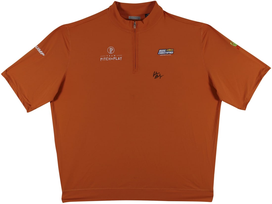 John Daly Signed Match Worn Orange Quarter Zip Shirt Beckett Authenticated: John Daly Signed Match Worn Orange Quarter Zip Shirt Beckett Authenticated This unique match worn quarter zip shirt is an exceptional piece for golf enthusiasts and collectors alike. Personally signed