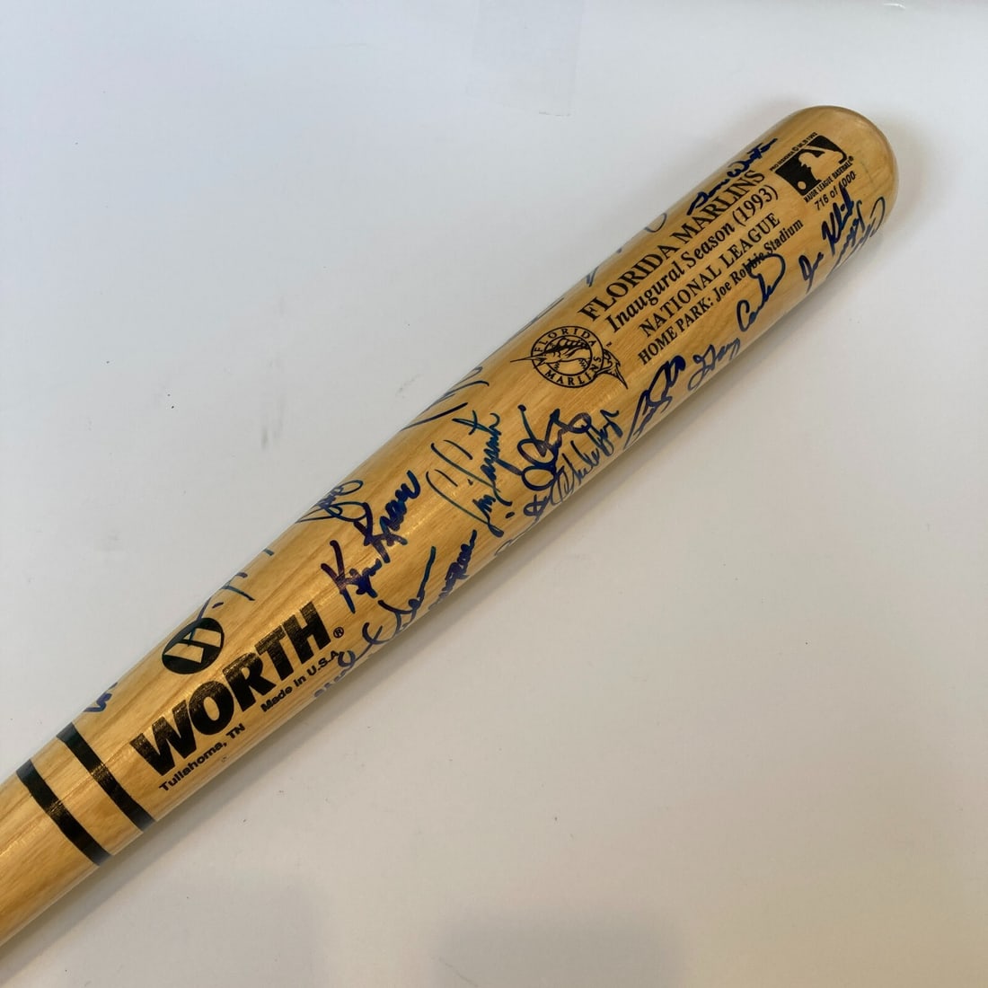 1993 Florida Marlins Team Signed Inaugural Season Baseball Bat: 1993 Florida Marlins Team Signed Inaugural Season Baseball Bat Celebrate the history of Major League Baseball with this 1993 Florida Marlins Inaugural Season team signed commemorative bat. This origin