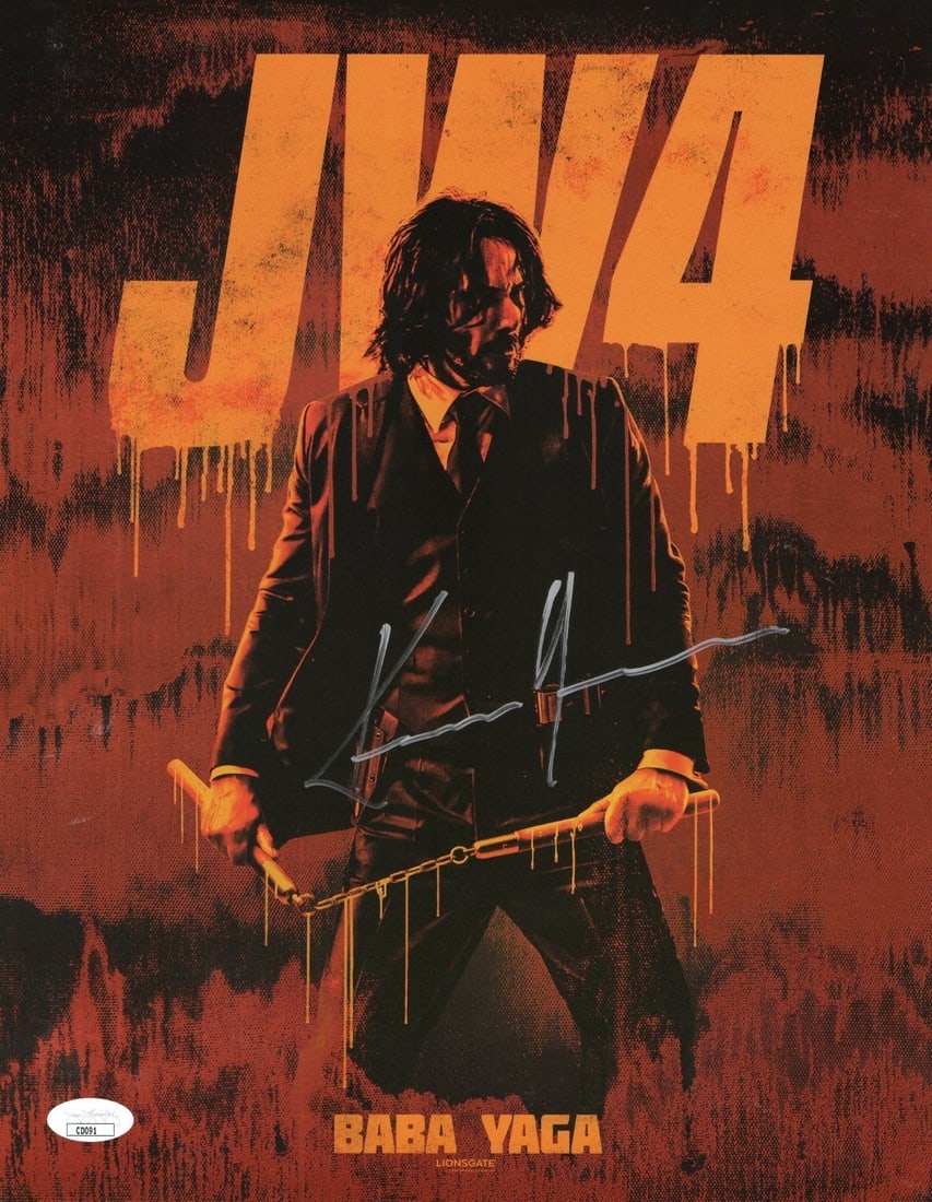 Keanu Reeves Autographed 11x14 Photo John Wick 4 JSA Certified: Keanu Reeves Autographed 11x14 Photo John Wick 4 JSA Certified This impressive 11X14 photograph features a striking image of Keanu Reeves as John Wick, also known as Baba Yaga. The photo has been pers