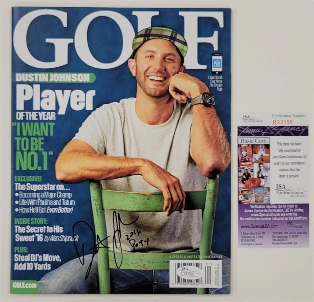 Dustin Johnson 2016 POY Signed Golf Magazine JSA Authenticated: Dustin Johnson 2016 POY Signed Golf Magazine JSA Authenticated This is an original Golf Magazine featuring Dustin Johnson, who is known as the 2016 Player of the Year (POY). The magazine is autographe