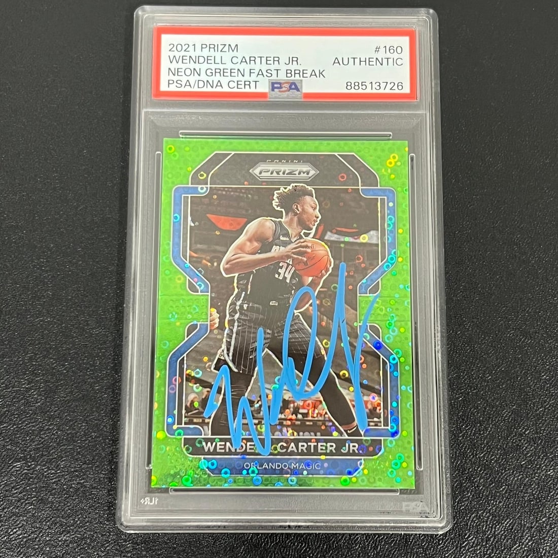 2021-22 Panini Prizm Neon Green Fast Break #160 Wendell Carter Jr Autographed Card PSA: 2021-22 Panini Prizm Neon Green Fast Break #160 Wendell Carter Jr Autographed Card PSA Introducing the 2021-22 Panini Prizm Neon Green Fast Break #160 sports trading card, featuring an authentic signa