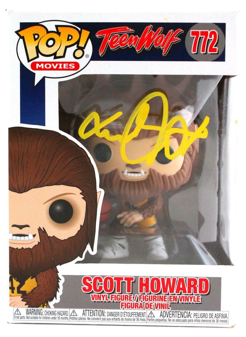 Michael J Fox Signed Scott Howard Funko Pop 772 JSA W: Michael J Fox Signed Scott Howard Funko Pop 772 JSA W This Michael J. Fox Autographed Scott Howard Funko Pop Figurine #772 is a must-have for fans of the classic franchise Teen Wolf. This collectible
