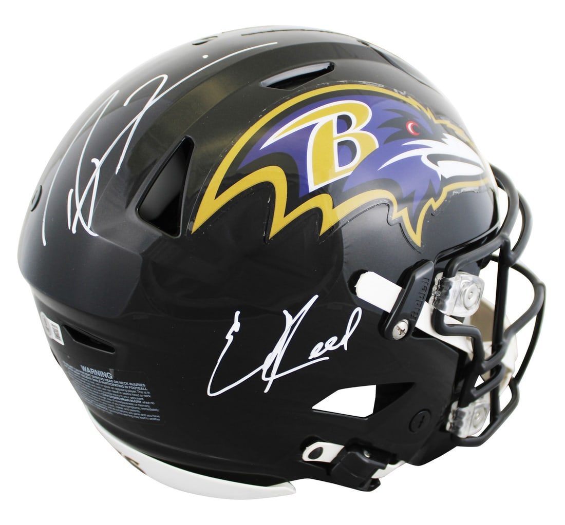 Ed Reed Ray Lewis Signed Riddell Speed Flex Helmet BAS Authenticated (1 of 5)