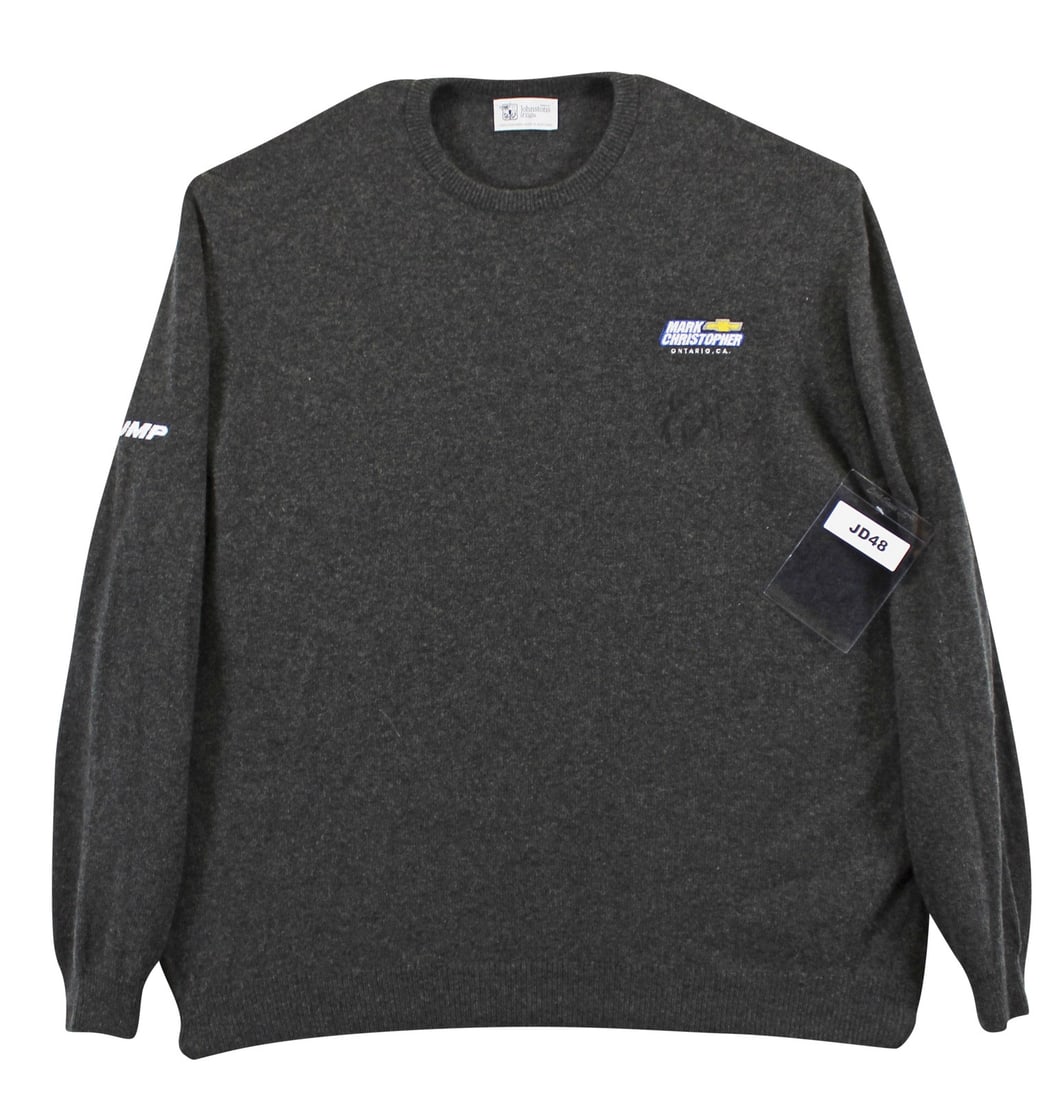 John Daly Signed Match Worn Dark Gray Cashmere Sweater BAS Authenticated: John Daly Signed Match Worn Dark Gray Cashmere Sweater BAS Authenticated This is a match-worn dark gray cashmere sweater from Johnstons of Elgin, personally signed by professional golfer John Daly. Th