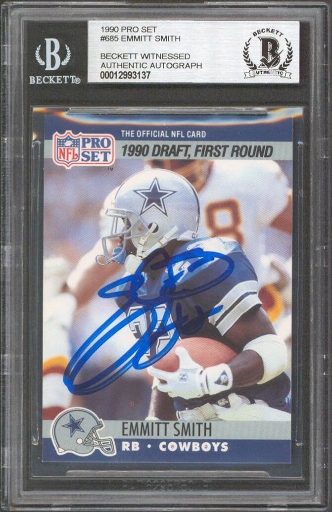 Emmitt Smith Signed 1990 Pro Set Rookie Card BAS Slabbed Dallas Cowboys (1 of 2)
