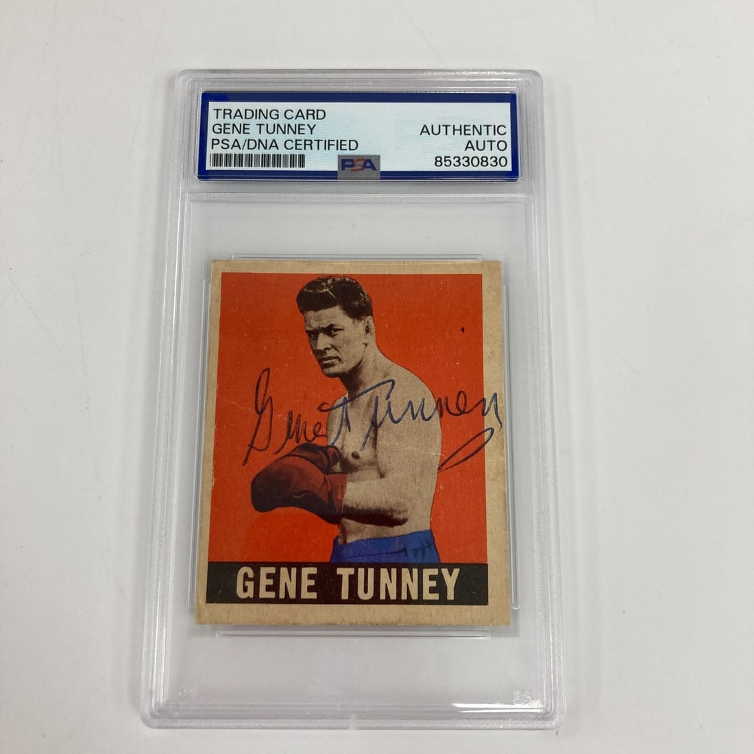 1948 Leaf Boxing Gene Tunney Signed Card PSA Authenticated Rare 1 of 3: 1948 Leaf Boxing Gene Tunney Signed Card PSA Authenticated Rare 1 of 3 This rare 1948 Leaf Boxing Gene Tunney signed autographed card is a must-have for any boxing enthusiast. Authenticated by
