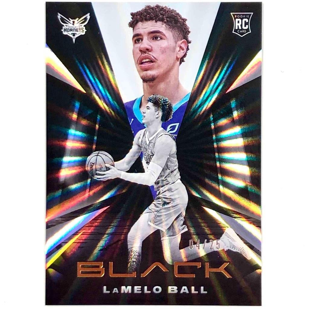 2020-21 Panini Black LaMelo Ball Rainbow Foil Rookie Card #78 /25: 2020-21 Panini Black LaMelo Ball Rainbow Foil Rookie Card #78 /25 Explore this stunning 2020-21 Panini Black #78 LaMelo Ball rookie card, featuring a captivating Rainbow Spokes SP Copper parallel, ser