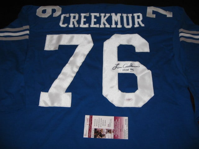 Signed Lou Creekmur Detroit Lions Jersey With JSA COA Hall of Fame 1996: Signed Lou Creekmur Detroit Lions Jersey With JSA COA Hall of Fame 1996 This is a pre-owned Detroit Lions jersey signed by Lou Creekmur, a Hall of Fame inductee in 1996. The jersey is an original item