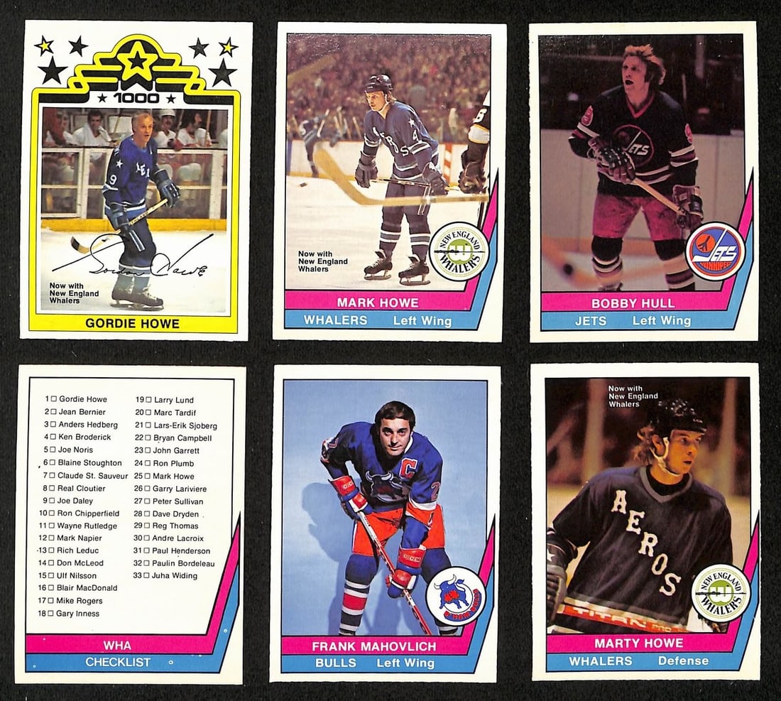 Complete 1977-78 WHA Hockey Card Set by O-Pee-Chee Featuring Howe and Hull: Complete 1977-78 WHA Hockey Card Set by O-Pee-Chee Featuring Howe and Hull This is a complete set of 1977-78 O-Pee-Chee WHA Hockey Cards, featuring a total of 66 cards. The set showcases iconic player