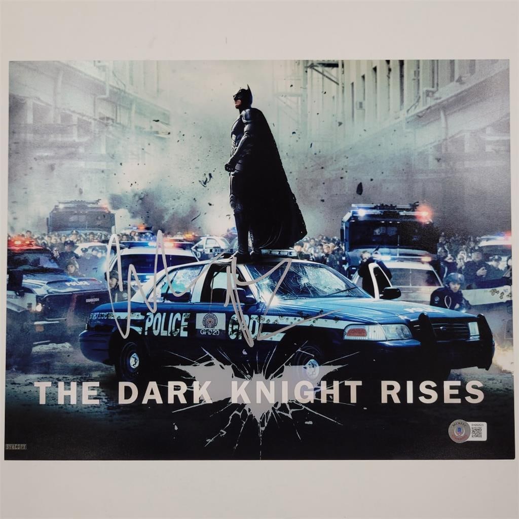 Christian Bale Autographed Dark Knight Rises 11x14 Photo Beckett Authenticated: Christian Bale Autographed Dark Knight Rises 11x14 Photo Beckett Authenticated This is an original 11x14 photograph from the iconic movie "The Dark Knight Rises," expertly signed by the renowned actor