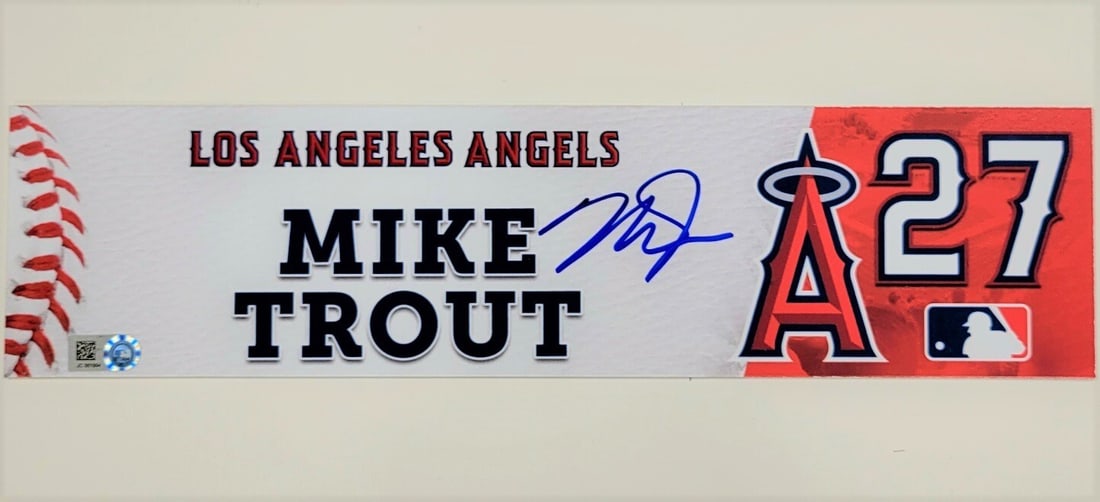 Mike Trout Signed 2017 Game Used Locker Plate Tag MLB Authenticated: Mike Trout Signed 2017 Game Used Locker Plate Tag MLB Authenticated This is an original locker room plate tag used during a game by Mike Trout, a prominent player for the Los Angeles Angels. The item