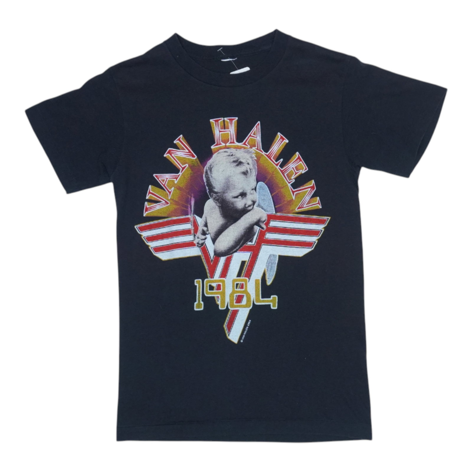 Vintage 1984 Van Halen Black Cotton Band Tee with Front and Back Graphics: Vintage 1984 Van Halen Black Cotton Band Tee with Front and Back Graphics This is an original vintage 1984 Van Halen shirt featuring both front and back graphics. The shirt is made from 100% cotton, c