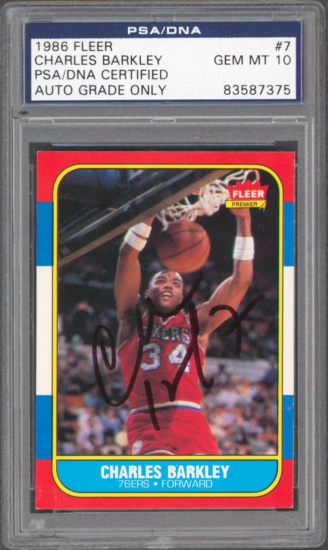 Charles Barkley Signed 1986 Fleer Rookie Card PSA Gem Mint 10 (1 of 2)