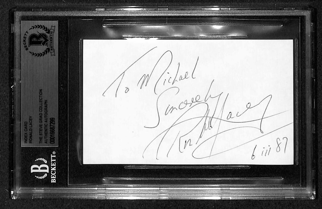 Ronald Lacey Signed 3x5 Index Card Toht Raiders Beckett Authenticated: Ronald Lacey Signed 3x5 Index Card Toht Raiders Beckett Authenticated This is an autographed 3x5 index card signed by Ronald Lacey, best known for his role as "Major Arnold Toht" in the classic film R