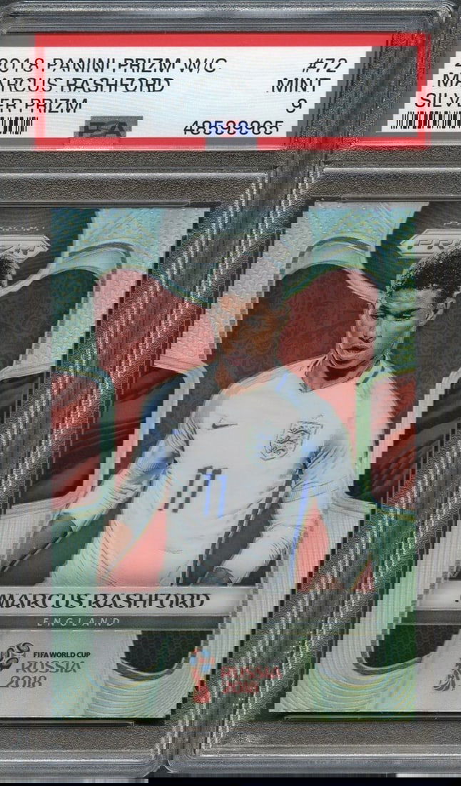 2018 Panini Prizm World Cup #72 Marcus Rashford Silver Prizm PSA 9 Autographed: 2018 Panini Prizm World Cup #72 Marcus Rashford Silver Prizm PSA 9 Autographed This is a 2018 Panini Prizm World Cup #72 Marcus Rashford Silver Prizm sports trading card. It features the English socce