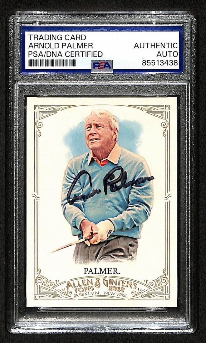 2012 Topps Allen and Ginter #105 Arnold Palmer Golf Card Dual Authenticated PSA JSA: 2012 Topps Allen and Ginter #105 Arnold Palmer Golf Card Dual Authenticated PSA JSA This listing features an Arnold Palmer signed trading card from the 2012 Topps Allen & Ginter series, numbered #105.