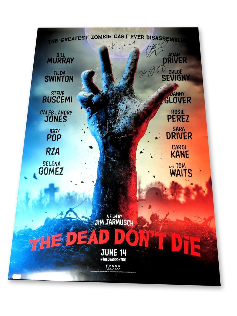 The Dead Don't Die Autographed 27x40 Poster Beckett Certified: The Dead Don't Die Autographed 27x40 Poster Beckett Certified This is an original 27x40 poster for 'The Dead Don't Die', autographed by stars Adam Driver, Chloe Sevigny, and director Jim Jarmusch. The