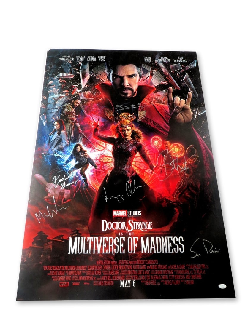 Dr Strange Multiverse of Madness Signed Poster 27x40 JSA Authenticated: Dr Strange Multiverse of Madness Signed Poster 27x40 JSA Authenticated This stunning 27" x 40" poster from "Doctor Strange in the Multiverse of Madness" is autographed by an impressive lineup, includi