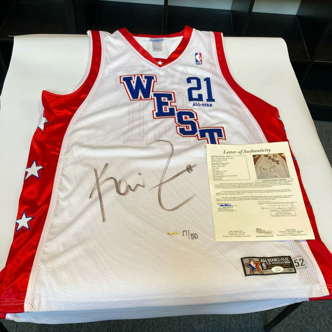Kevin Garnett Signed 2004 All Star Game Jersey JSA Authenticated: Kevin Garnett Signed 2004 All Star Game Jersey JSA Authenticated This is an original Kevin Garnett signed Pro Cut jersey from the 2004 All Star Game, featuring both UDA hologram and JSA authentication
