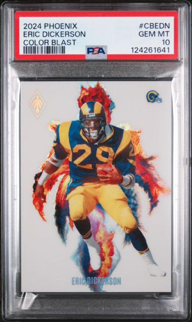 PSA 10 2024 Color Blast Eric Dickerson Phoenix Football Card #CBEDN: PSA 10 2024 Color Blast Eric Dickerson Phoenix Football Card #CBEDN This is a 2024 Phoenix Eric Dickerson #CBEDN Color Blast football card, professionally graded and encapsulated by Professional Sport