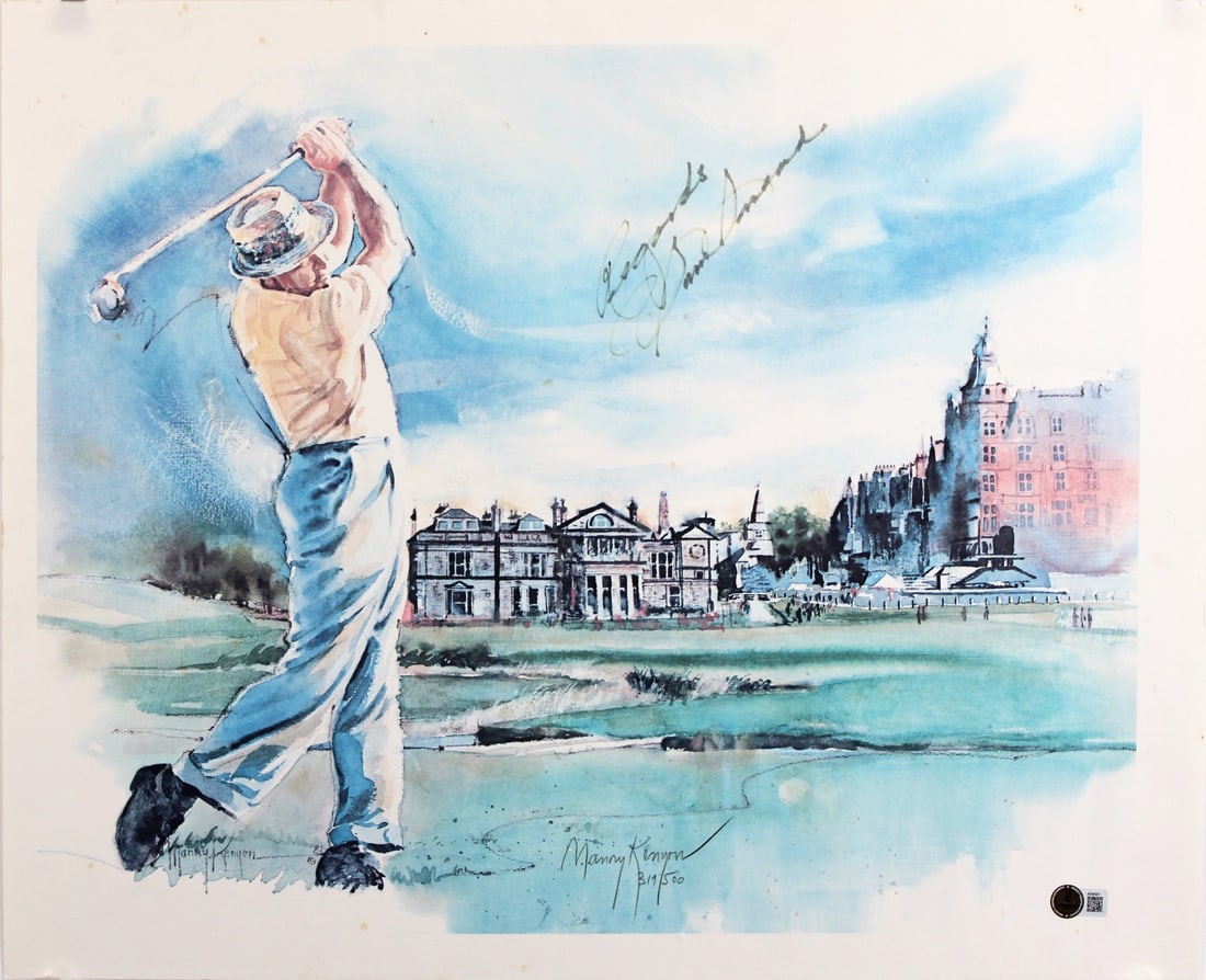 Sam Snead Ann Manry Kenyon Signed 18x22 Lithograph Beckett Authenticated: Sam Snead Ann Manry Kenyon Signed 18x22 Lithograph Beckett Authenticated This stunning 18x22 lithograph features the authentic signatures of golf legends Sam Snead and Ann Manry Kenyon. The artwork in