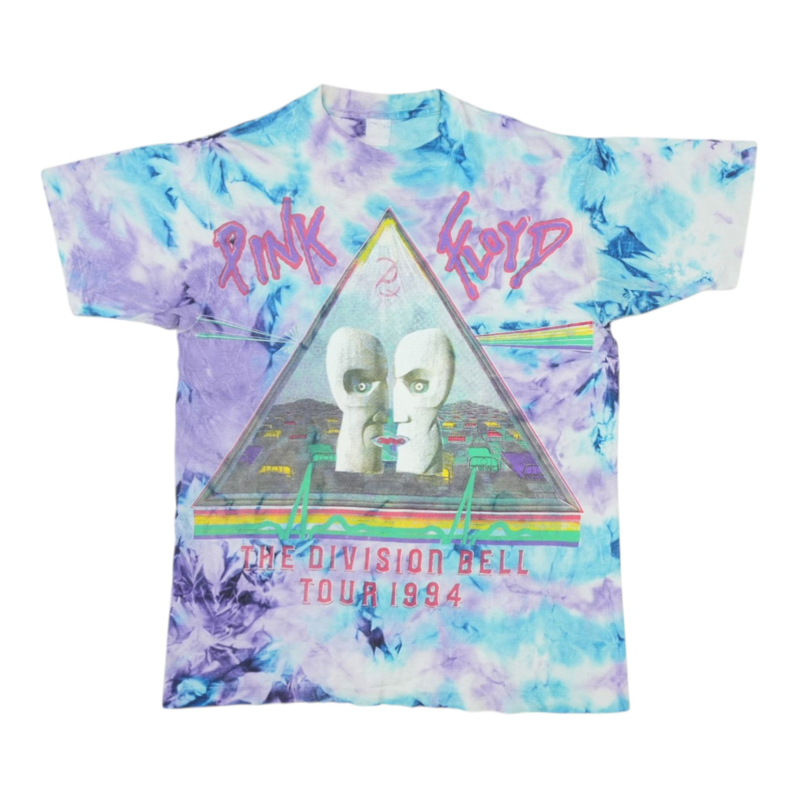 Vintage 1994 Pink Floyd Division Bell Tie Dye Cotton Shirt: Vintage 1994 Pink Floyd Division Bell Tie Dye Cotton Shirt This is an original vintage 1994 Pink Floyd Division Bell Tour tie dye shirt featuring front and back graphics. Made from 100% cotton, the sh