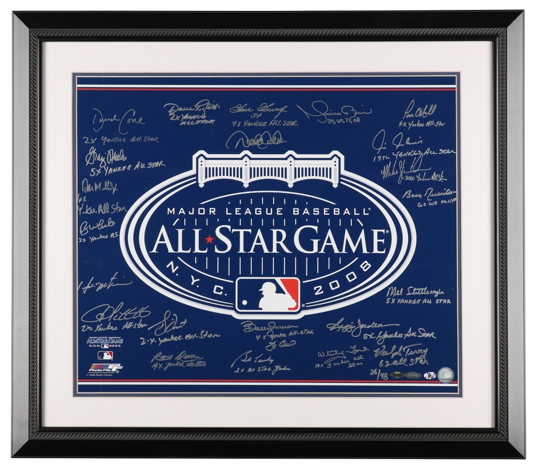 Derek Jeter Signed 2008 All-Star Game Print with 22 Yankees Signatures COA: Derek Jeter Signed 2008 All-Star Game Print with 22 Yankees Signatures COA Celebrate the legacy of the New York Yankees with this stunning 2008 MLB All-Star Game photo, signed by 22 legendary players.