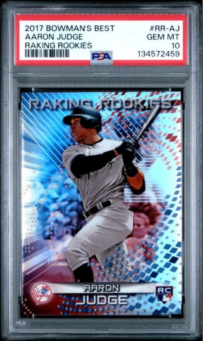 PSA 10 2017 Bowmans Best Aaron Judge Raking Rookies Rookie Card: PSA 10 2017 Bowmans Best Aaron Judge Raking Rookies Rookie Card This is an original 2017 Bowman's Best Aaron Judge #RRAJ Raking Rookies rookie card, graded PSA 10 by Professional Sports Authenticator