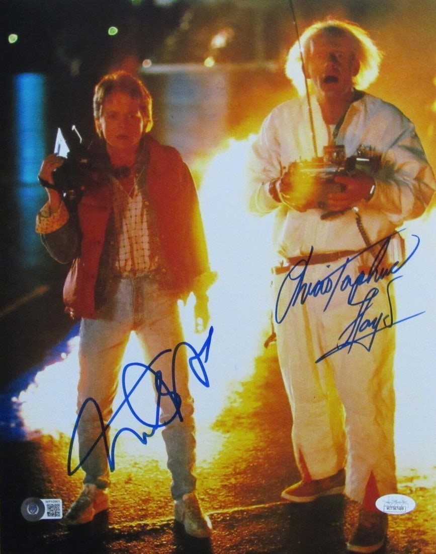 Michael J Fox Christopher Lloyd Dual-Signed 11x14 Back to the Future Photo Beckett JSA Authenticated: Michael J Fox Christopher Lloyd Dual-Signed 11x14 Back to the Future Photo Beckett JSA Authenticated This impressive 11x14 inch photograph features dual signatures from Michael J. Fox and Christopher