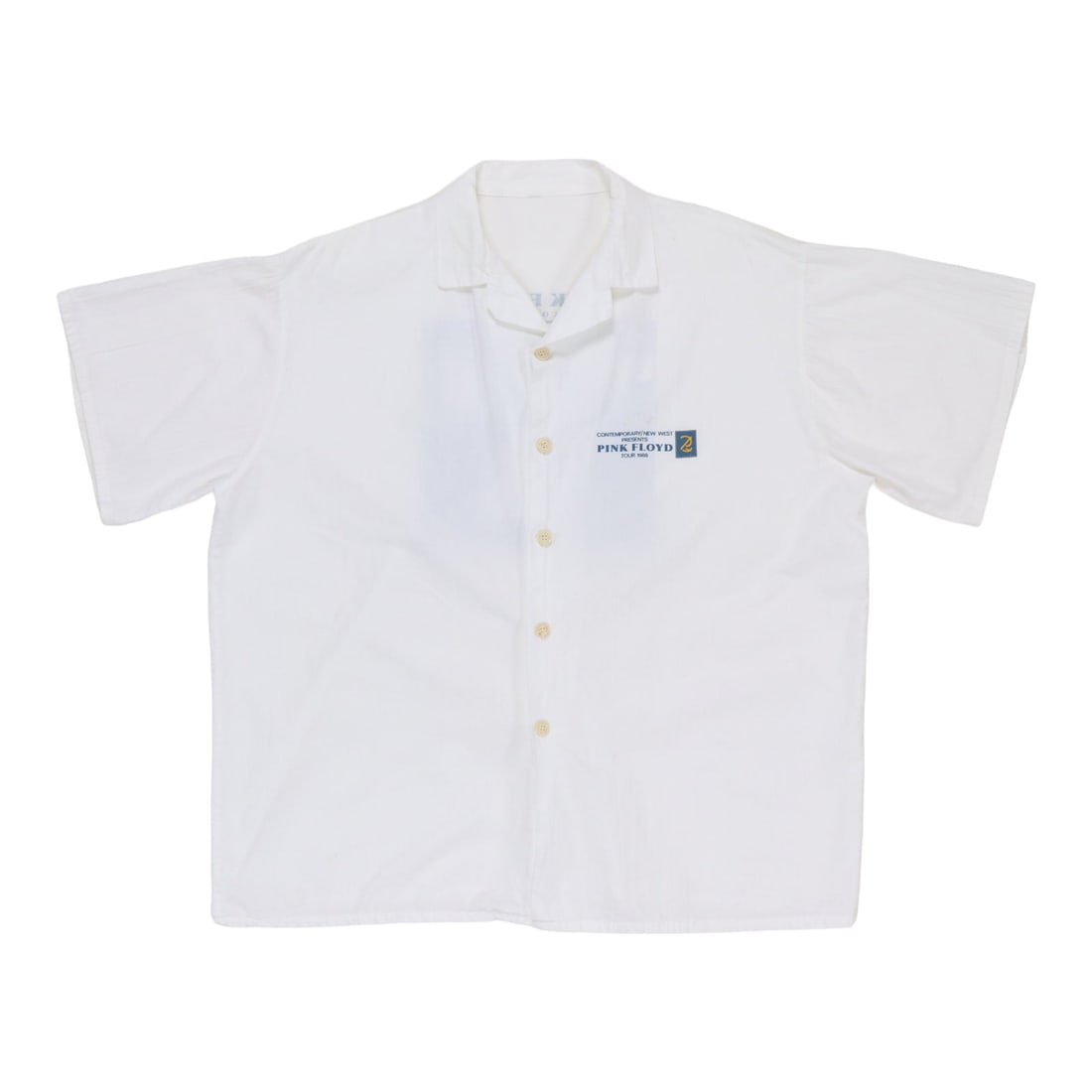 Vintage 1988 Pink Floyd Crew Shirt Button Up Tour Cotton White: Vintage 1988 Pink Floyd Crew Shirt Button Up Tour Cotton White This is an original vintage 1988 Pink Floyd Tour button-up crew shirt featuring graphics on both the front and back. Made from 100% cotto