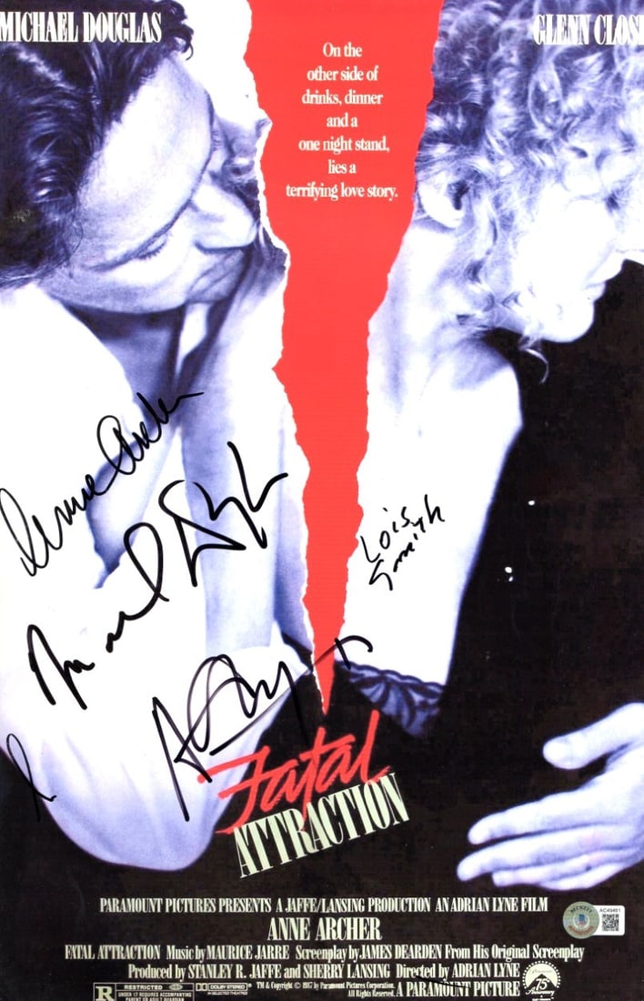 Fatal Attraction 11x17 Photo Multi Signed by Douglas Archer Smith BAS: Fatal Attraction 11x17 Photo Multi Signed by Douglas Archer Smith BAS This striking 11x17 photograph from the iconic film "Fatal Attraction" features the autographs of notable cast members: Michael Do
