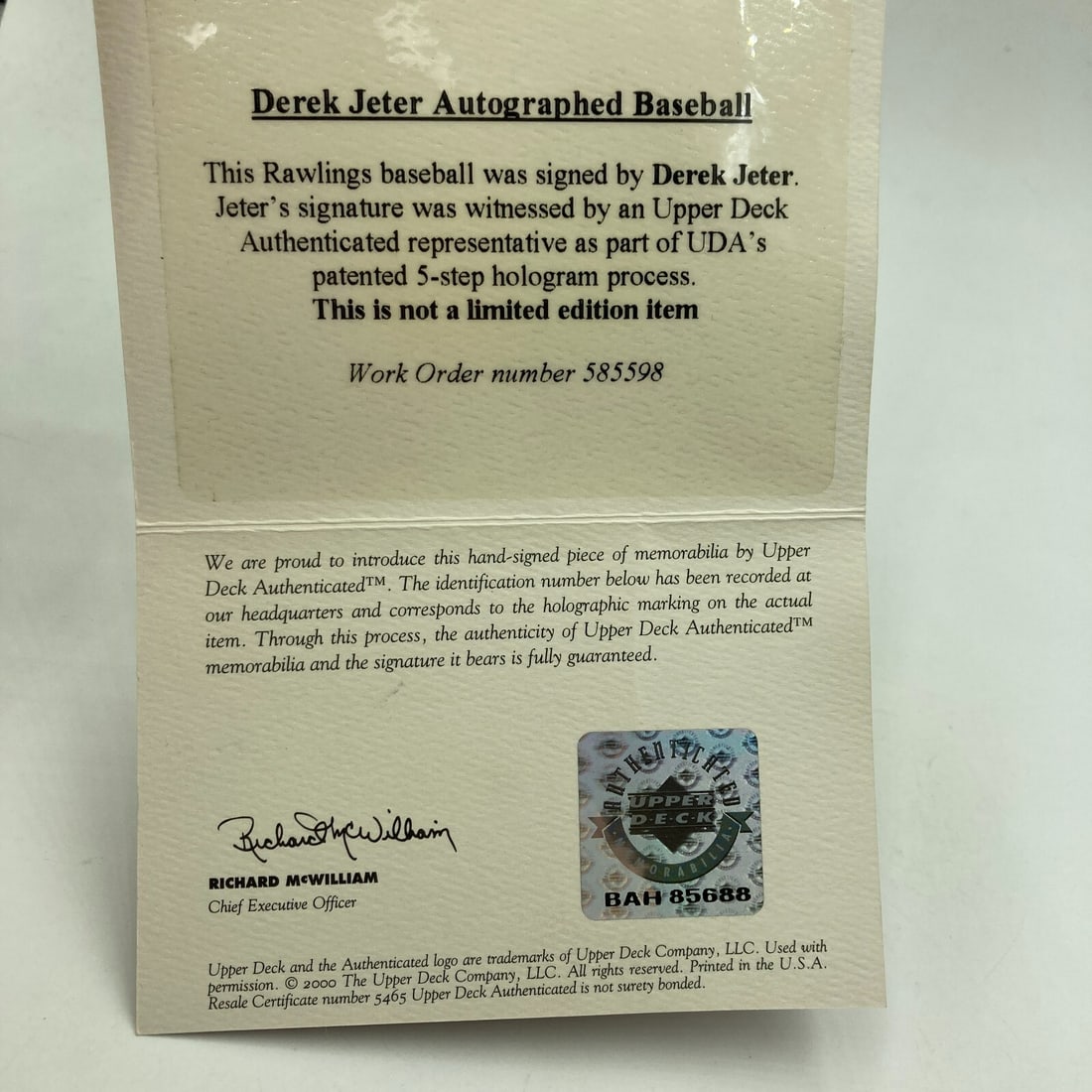 Derek Jeter Signed MLB Baseball with Upper Deck COA RARE - 7