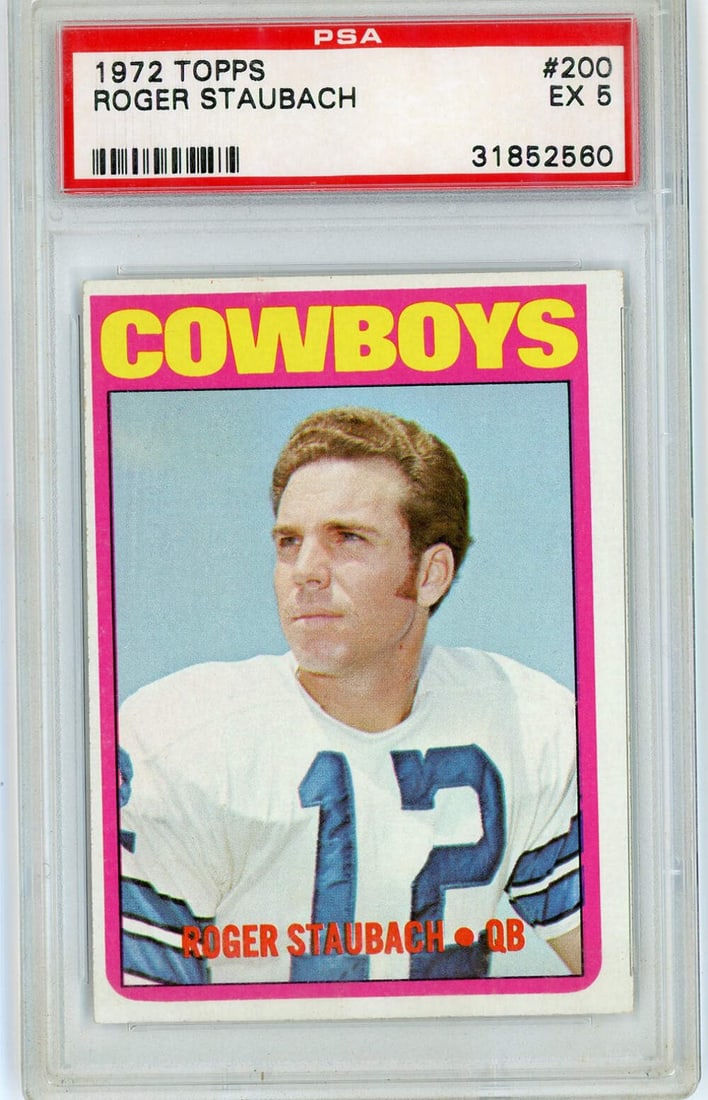 1972 Topps Roger Staubach #200 Rookie Football Card PSA 5: 1972 Topps Roger Staubach #200 Rookie Football Card PSA 5 This is a graded 1972 Topps Roger Staubach #200 rookie football card, graded PSA 5 Excellent. This original card is encapsulated for protectio