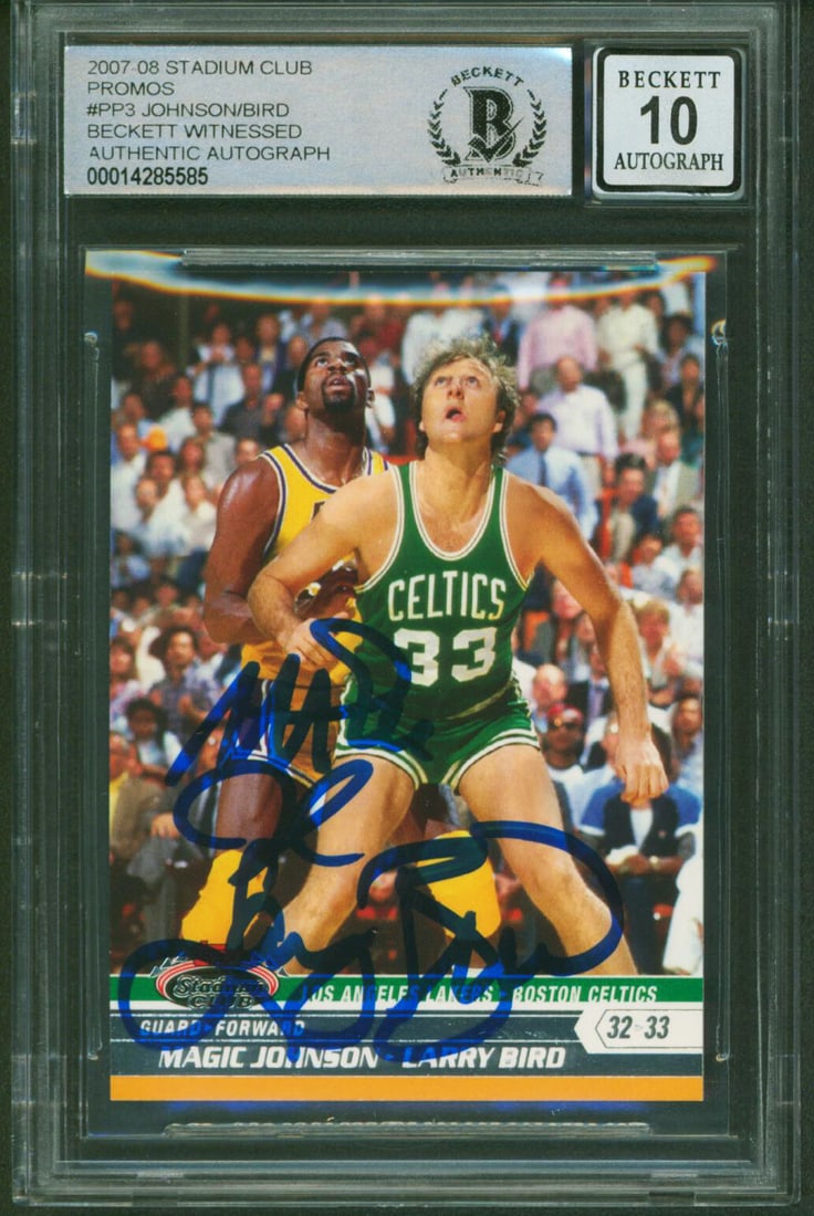 Magic Johnson Larry Bird Signed 2007 Stadium Club #PP3 Card Gem Mint 10 Beckett Authenticated (1 of 2)