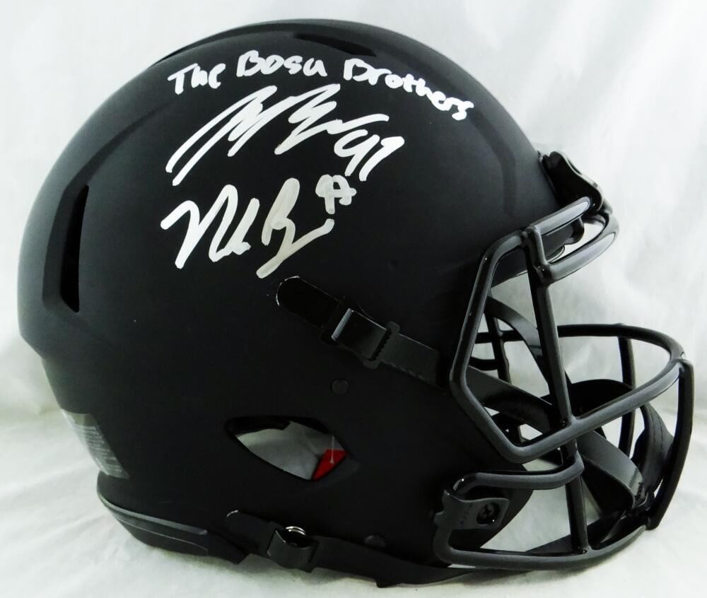 Ohio State Buckeyes Helmet Signed by Nick and Joey Bosa Beckett Authenticated: Ohio State Buckeyes Helmet Signed by Nick and Joey Bosa Beckett Authenticated This full-size Eclipse Authentic helmet features signatures from Nick Bosa and Joey Bosa. The helmet represents the Ohio S
