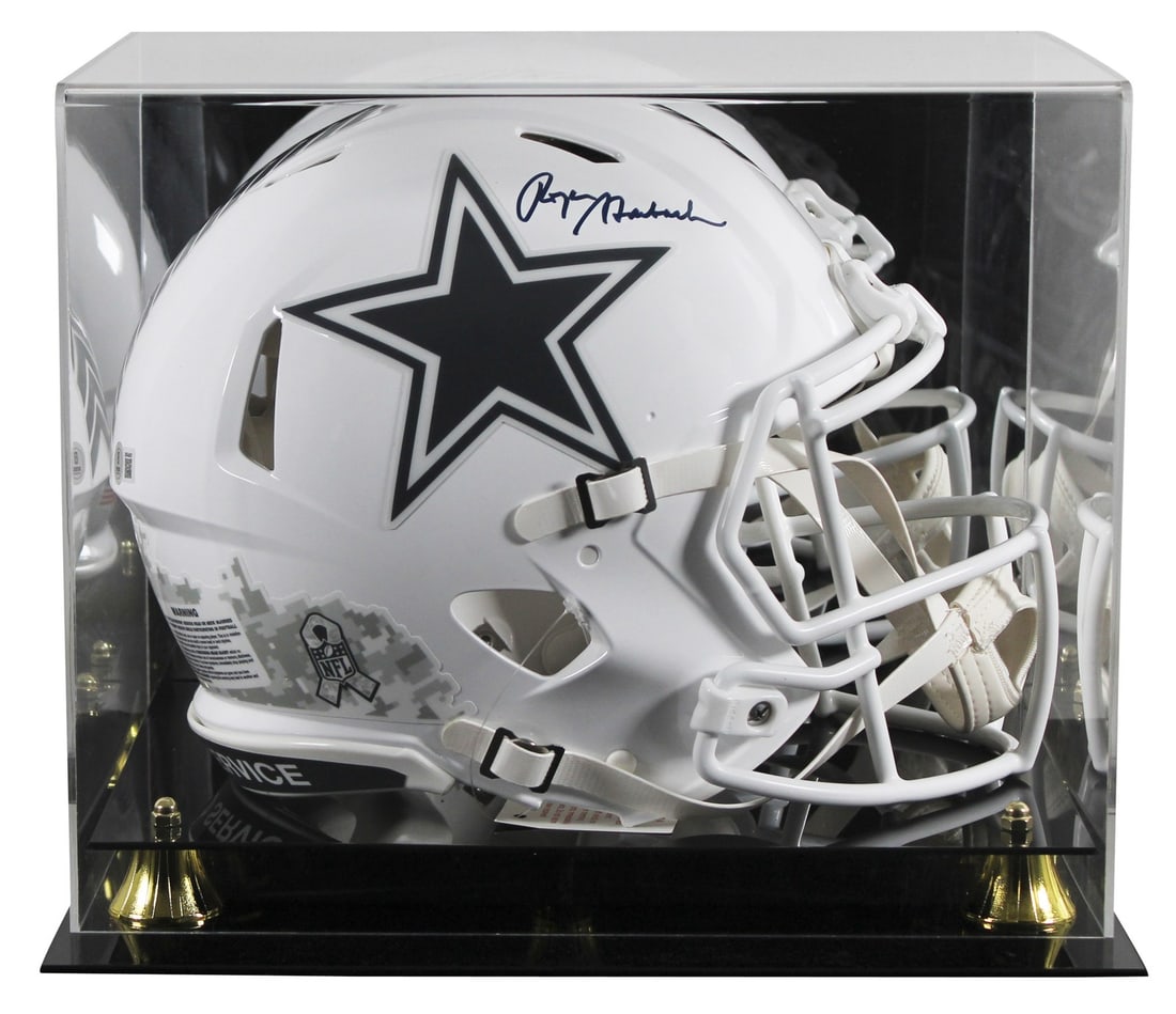 Roger Staubach Signed Dallas Cowboys Helmet with BAS Authentication Display Case: Roger Staubach Signed Dallas Cowboys Helmet with BAS Authentication Display Case This authentic Roger Staubach signed Dallas Cowboys helmet is a must-have for any fan. It features the Alternate 2024 S