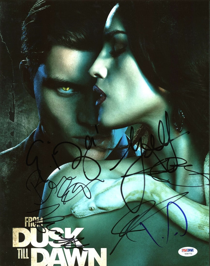 From Dusk Till Dawn Cast Signed 11X14 Photo PSA/DNA Authenticated: From Dusk Till Dawn Cast Signed 11X14 Photo PSA/DNA Authenticated This authentic signed 11x14 photo features the cast of 'From Dusk Till Dawn,' personally autographed by Jesse Garcia, DJ Cotrona, Eiza