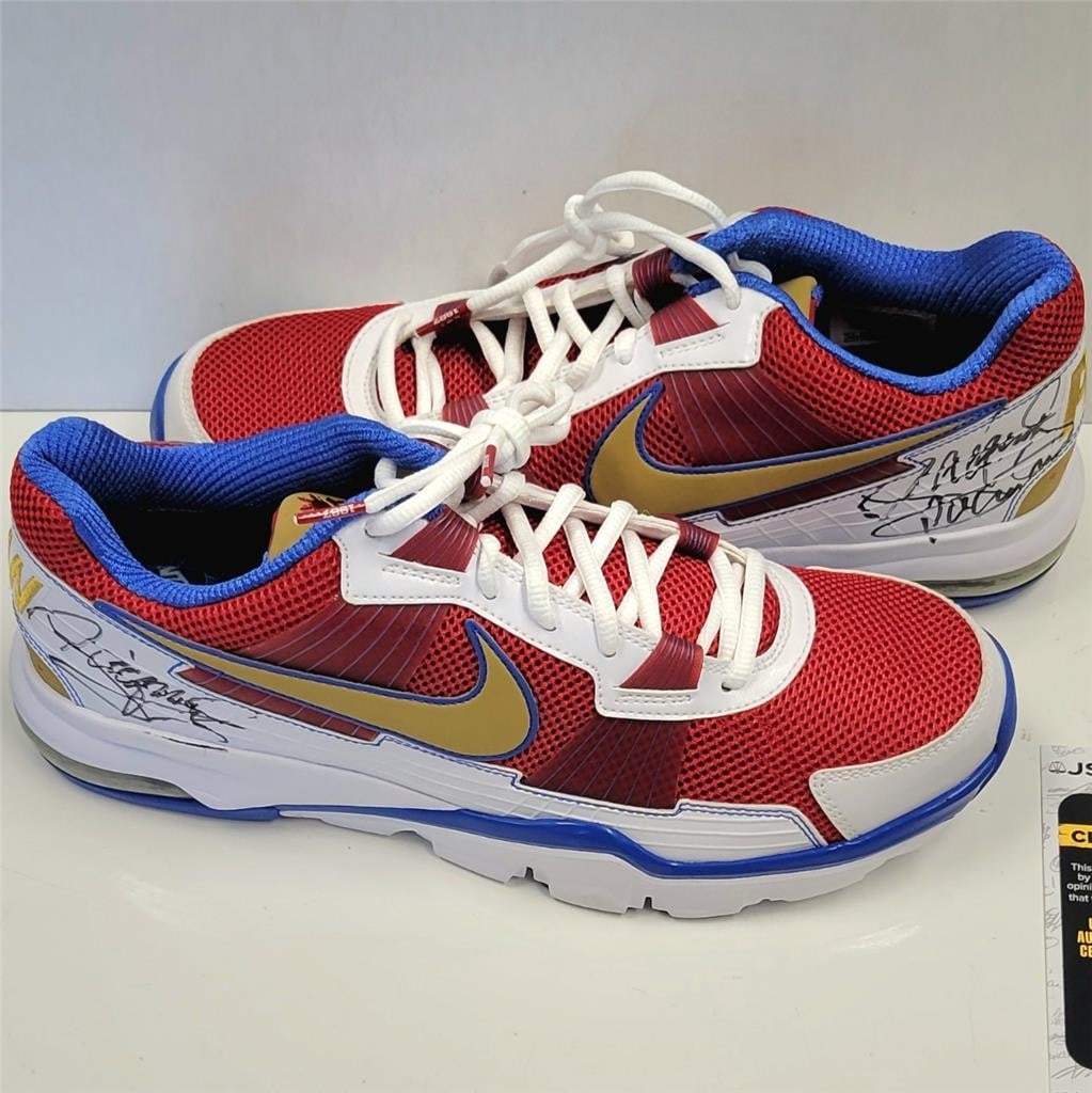 Nike Air Trainer Pacman Shoes Pair Signed by Manny Pacquiao JSA Authenticated: Nike Air Trainer Pacman Shoes Pair Signed by Manny Pacquiao JSA Authenticated This pair of Nike X PACMAN Air Trainer shoes is signed by boxing legend Manny Pacquiao. Authenticated by James Spence Auth
