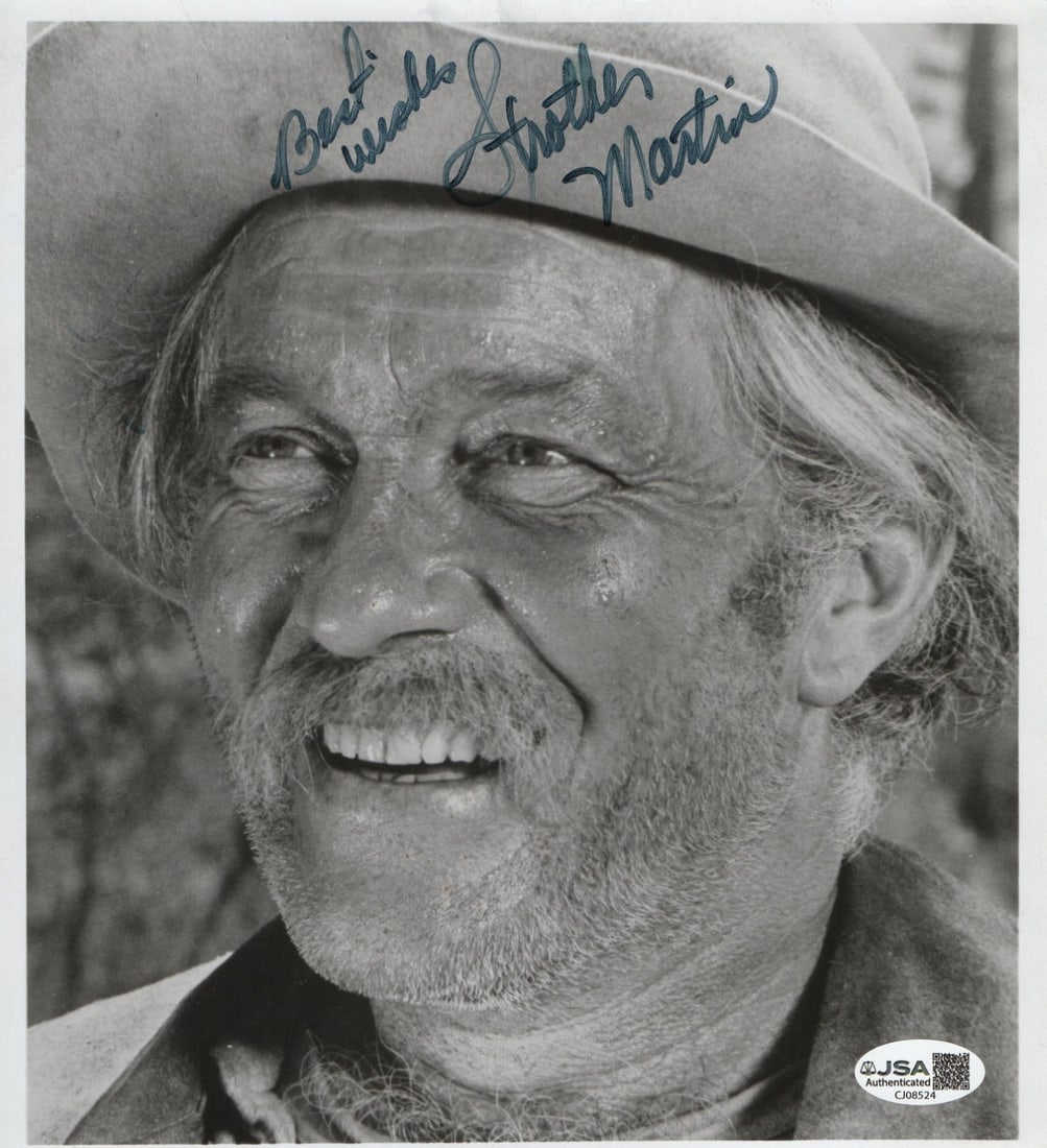 Strother Martin Autographed 8x9 Photograph Authenticated by JSA: Strother Martin Autographed 8x9 Photograph Authenticated by JSA This is an original 8x9 inch photograph signed by Strother Martin, the renowned Western actor known for his role in 'Cool Hand Luke.' Th