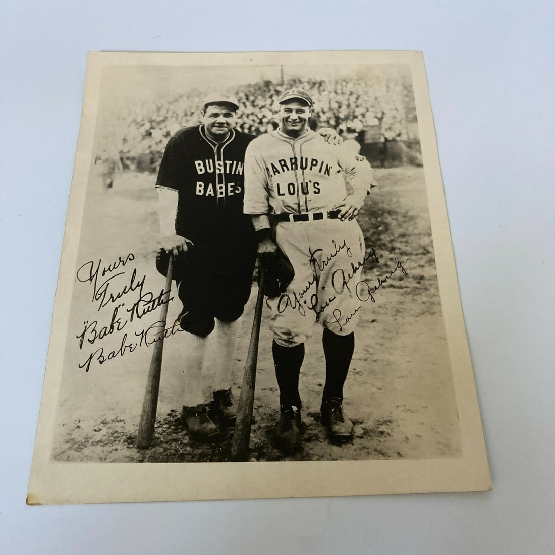 1927 Babe Ruth Lou Gehrig Signed Photo JSA COA 8x10: 1927 Babe Ruth Lou Gehrig Signed Photo JSA COA 8x10 This remarkable 1927 signed photograph features baseball legends Babe Ruth and Lou Gehrig, showcasing their autographs in extraordinary condition. T