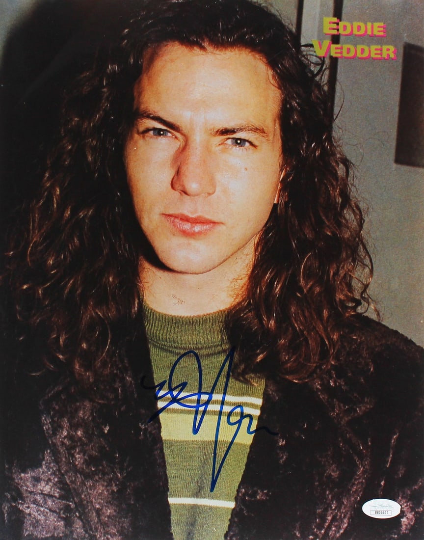 Eddie Vedder Signed Pearl Jam 11x14 Photo JSA Certified Authentic: Eddie Vedder Signed Pearl Jam 11x14 Photo JSA Certified Authentic This authentic 11x14 photograph features the iconic Eddie Vedder of Pearl Jam, personally signed for collectors and fans alike. The it
