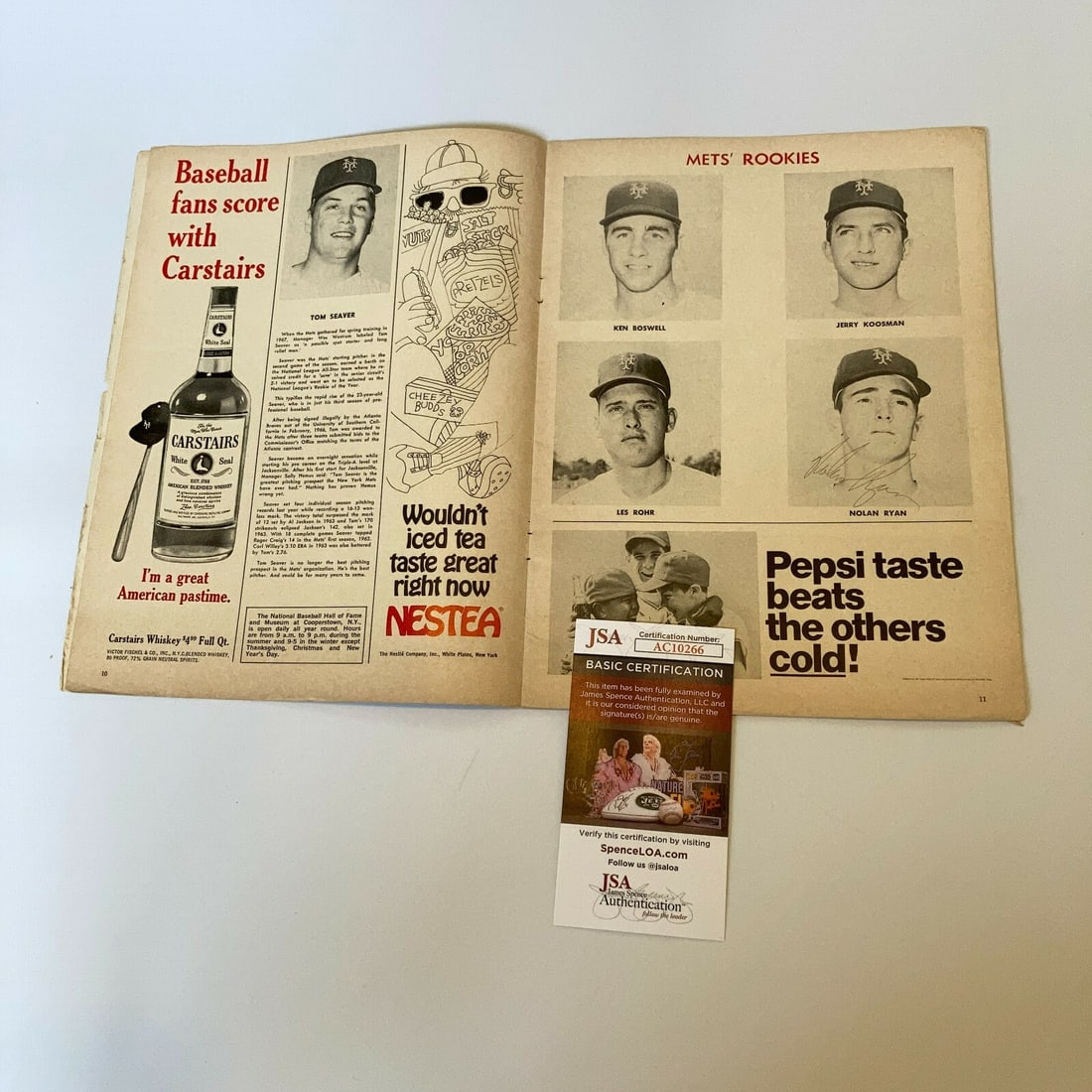 Nolan Ryan 1968 New York Mets Signed Program JSA Authenticated: Nolan Ryan 1968 New York Mets Signed Program JSA Authenticated This is a rare original 1968 New York Mets program featuring a signed autograph from baseball legend Nolan Ryan. Authenticated by James S