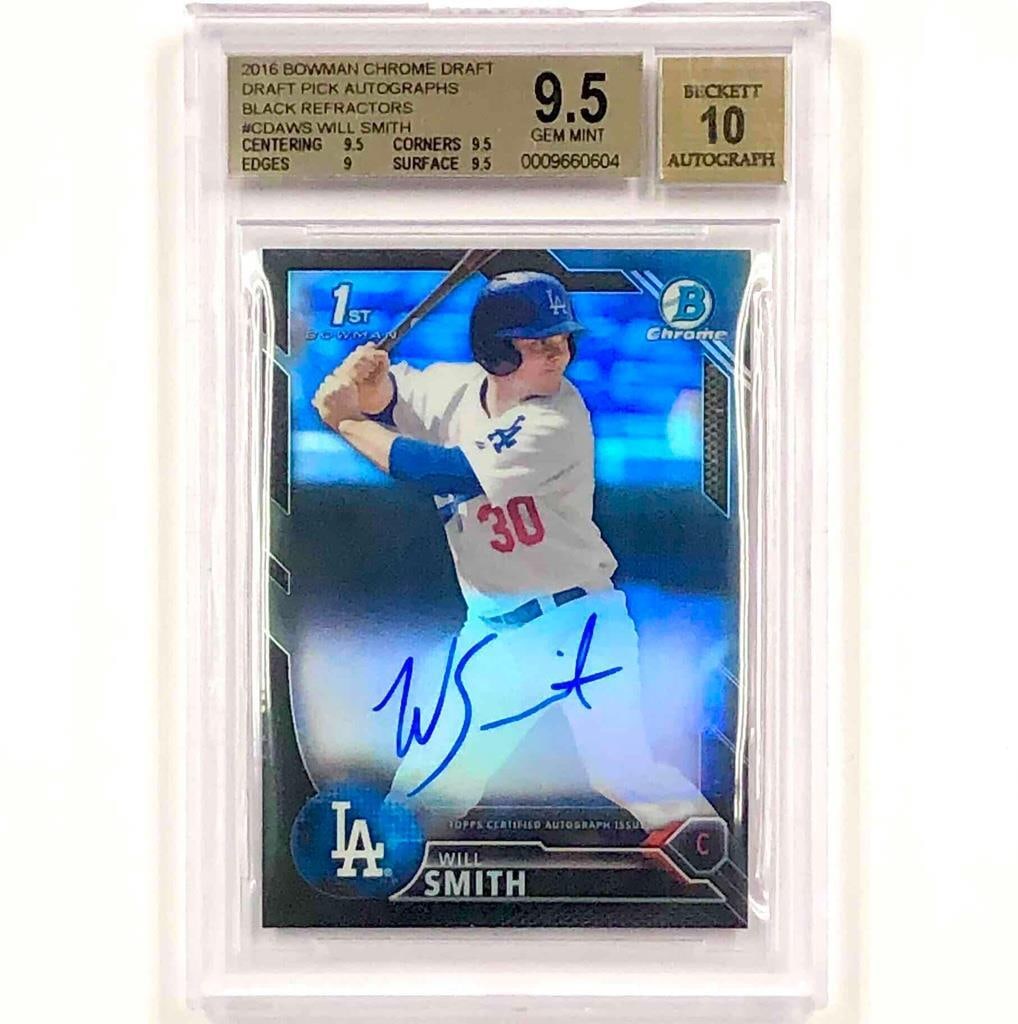 2016 Bowman Chrome Will Smith RC Black Refractor /75 BGS 9.5 Autograph: 2016 Bowman Chrome Will Smith RC Black Refractor /75 BGS 9.5 Autograph This 2016 Bowman Chrome Will Smith RC Black Refractor trading card is a must-have for baseball collectors. Graded at a high 9.5,