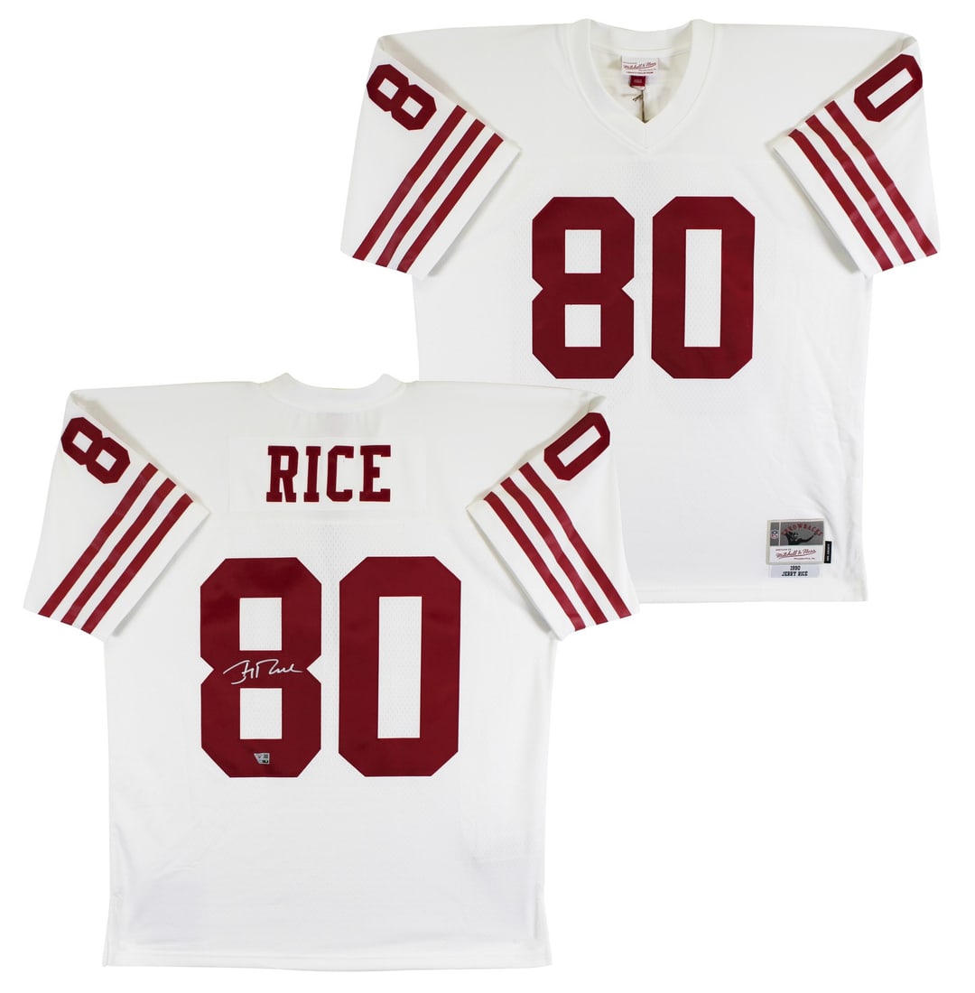 Authentic Jerry Rice Signed White Jersey San Francisco 49ers Mitchell & Ness: Authentic Jerry Rice Signed White Jersey San Francisco 49ers Mitchell & Ness Celebrate the legacy of Jerry Rice with this authentic, autographed white Mitchell & Ness jersey. This original San Francis